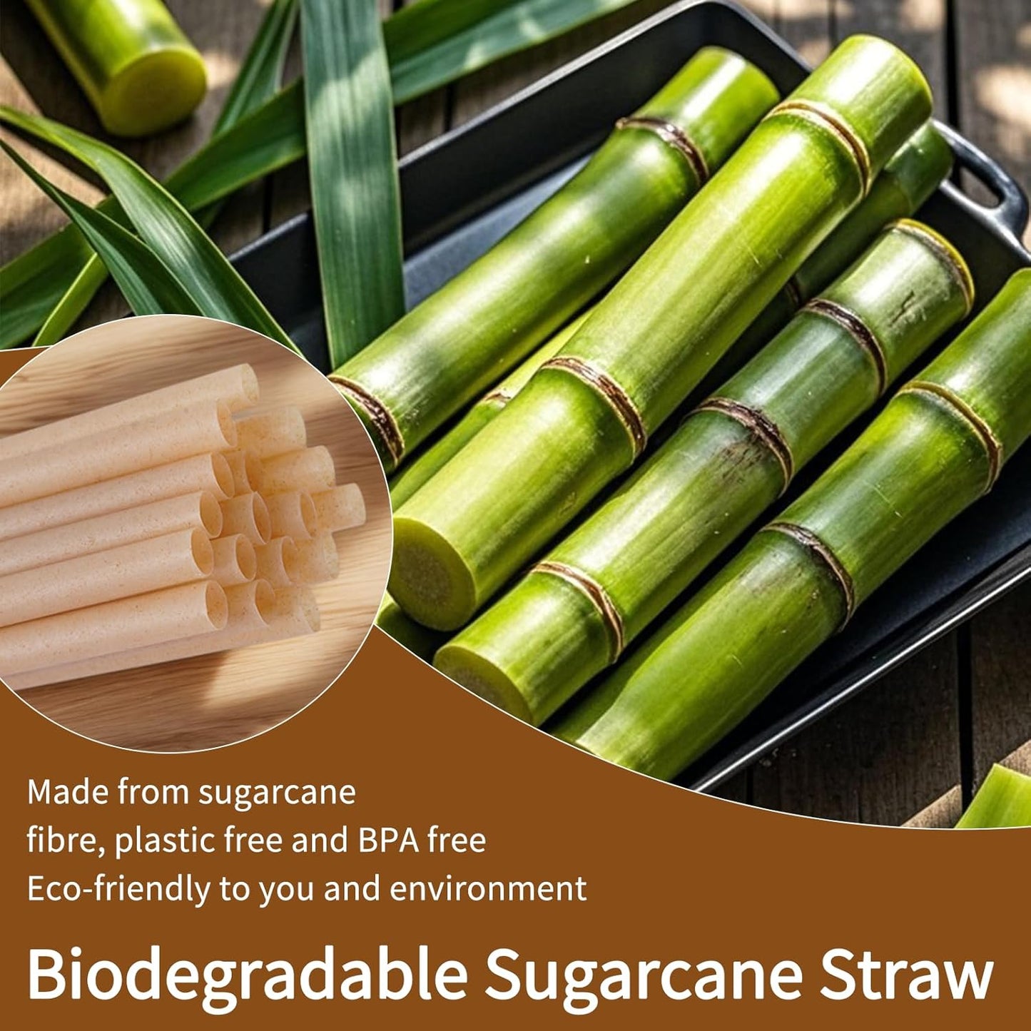 200 Pcs Sugarcane Straws Disposable, 5 In Drinking Agave Long Edible Compostable Biodegradable Cocktail Straws, Natural Brown Juice Coffee Tea Bulk Straw, Sturdy Straw for Drinks Home Restaurant