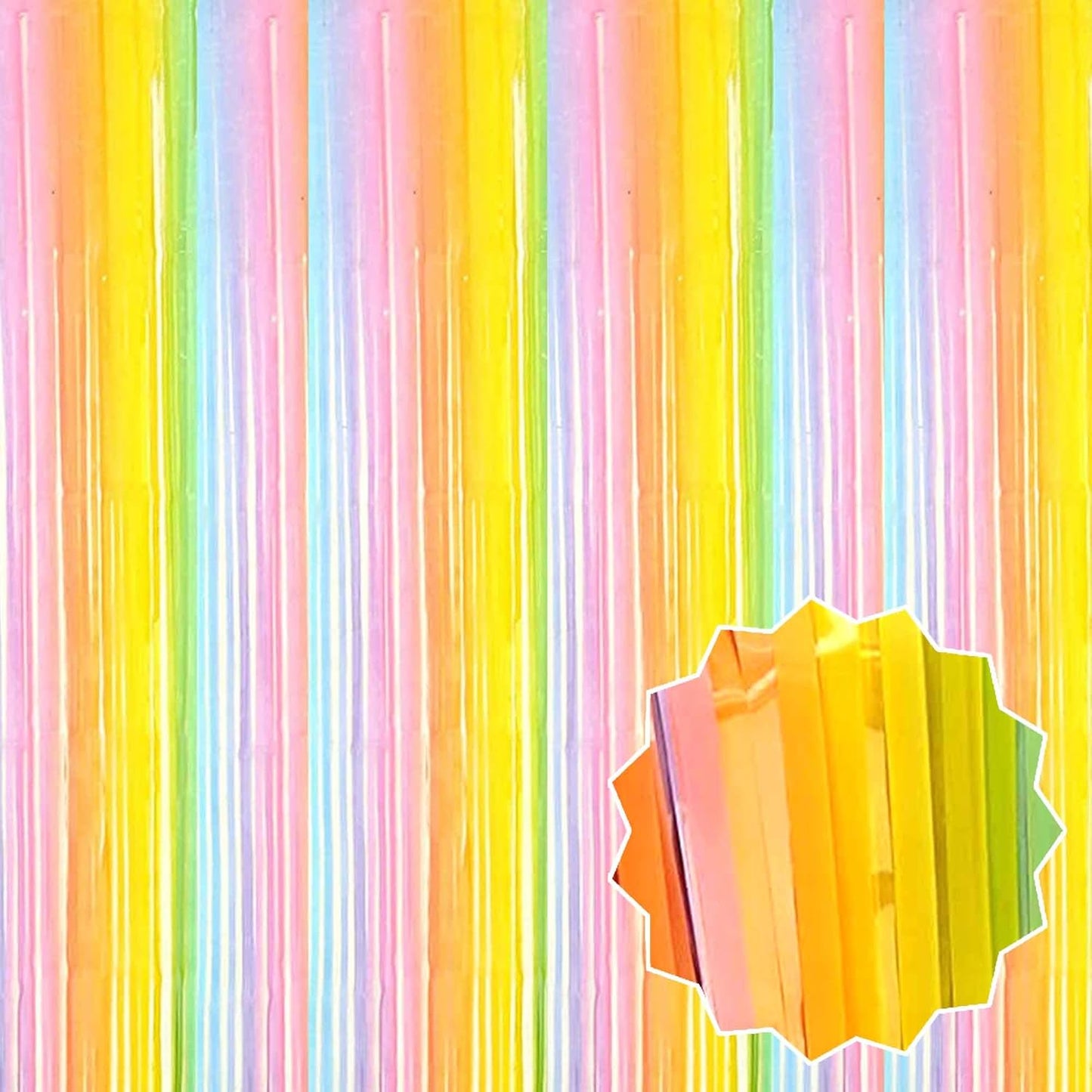 6 Pack Rainbow A Foil Fringe Curtains Backdrop, 3.28 x 8.2 Ft Metallic Streamers Tinsel Curtains Background for Photo Booth, Birthday, Weddings, Carnivals, Graduation, Themed Party Decorations