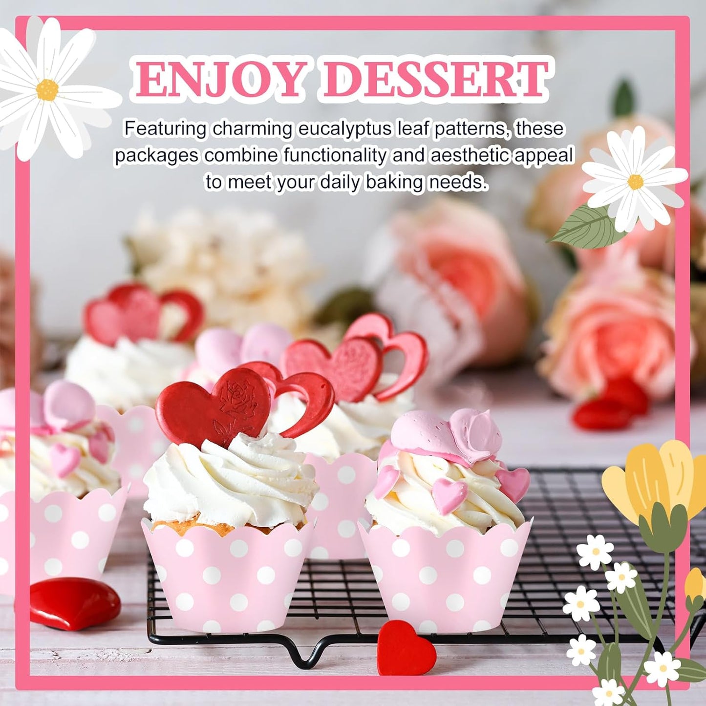 Domensi 100 Pcs Pink Polka Dots Cupcake Wrappers Rustic Cupcake Liners Baking Cups Baking Liners for Wedding Bridal Baby Shower Birthday Breast Cancer Awareness Party Supplies Dessert Decoration