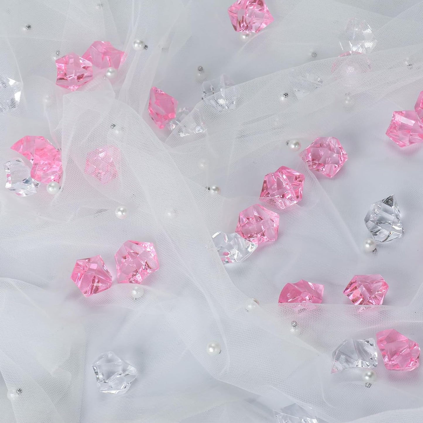 Acrylic Crushed Ice Rocks, Babenest 150 PCS Fake Crystals Plastic Ice Cubes Diamonds Gems for Vase Fillers, Home Decoration, Table Scatter, Event, Wedding, Arts & Crafts (Pink/Clear)