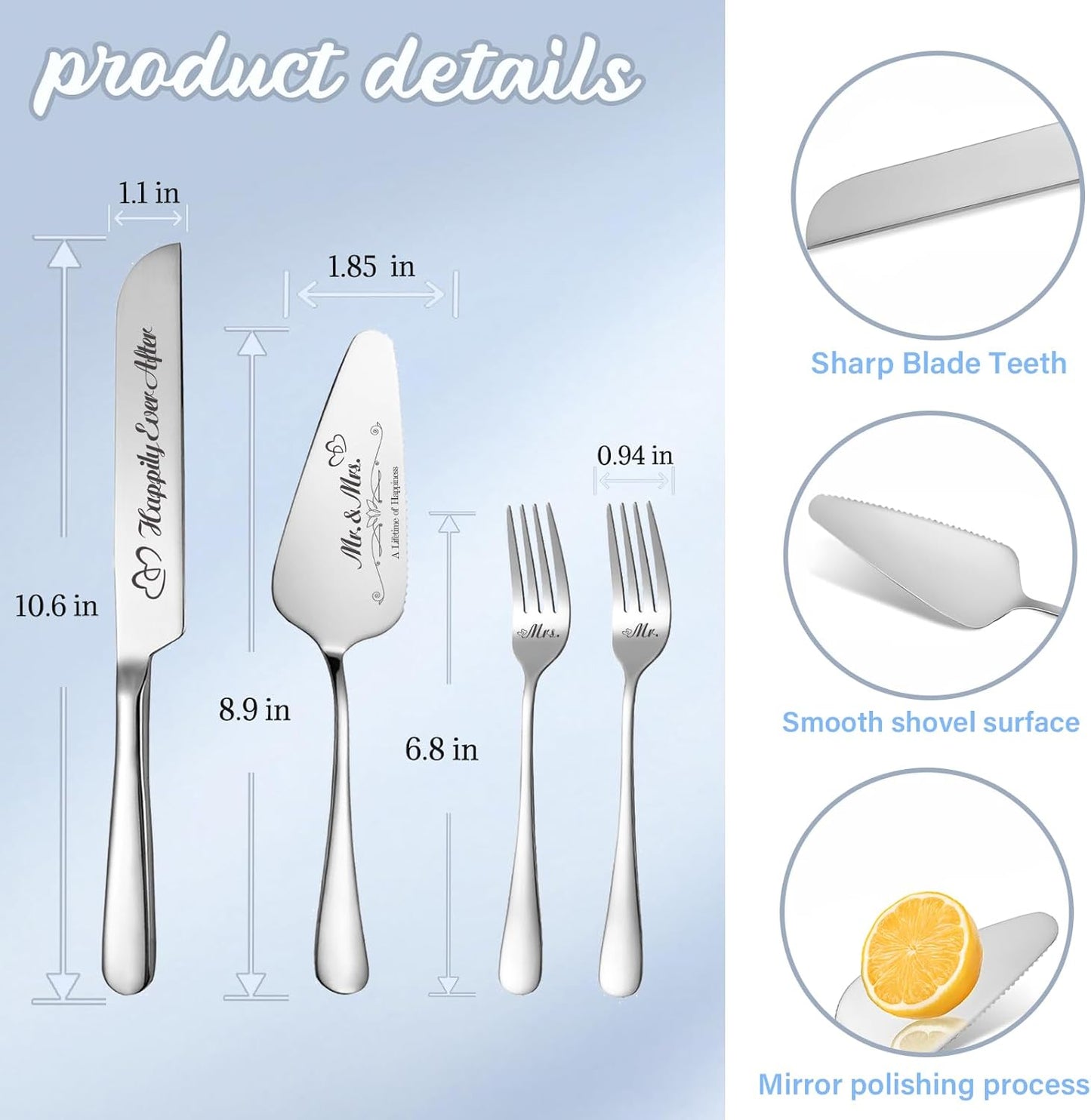 Personalized Wedding Cake Knife and Server Set, Engraved Cake Cutting Set with Stainless Steel Forks, Bridal Anniversary Birthday Wedding Registry Gifts(Non-customized)