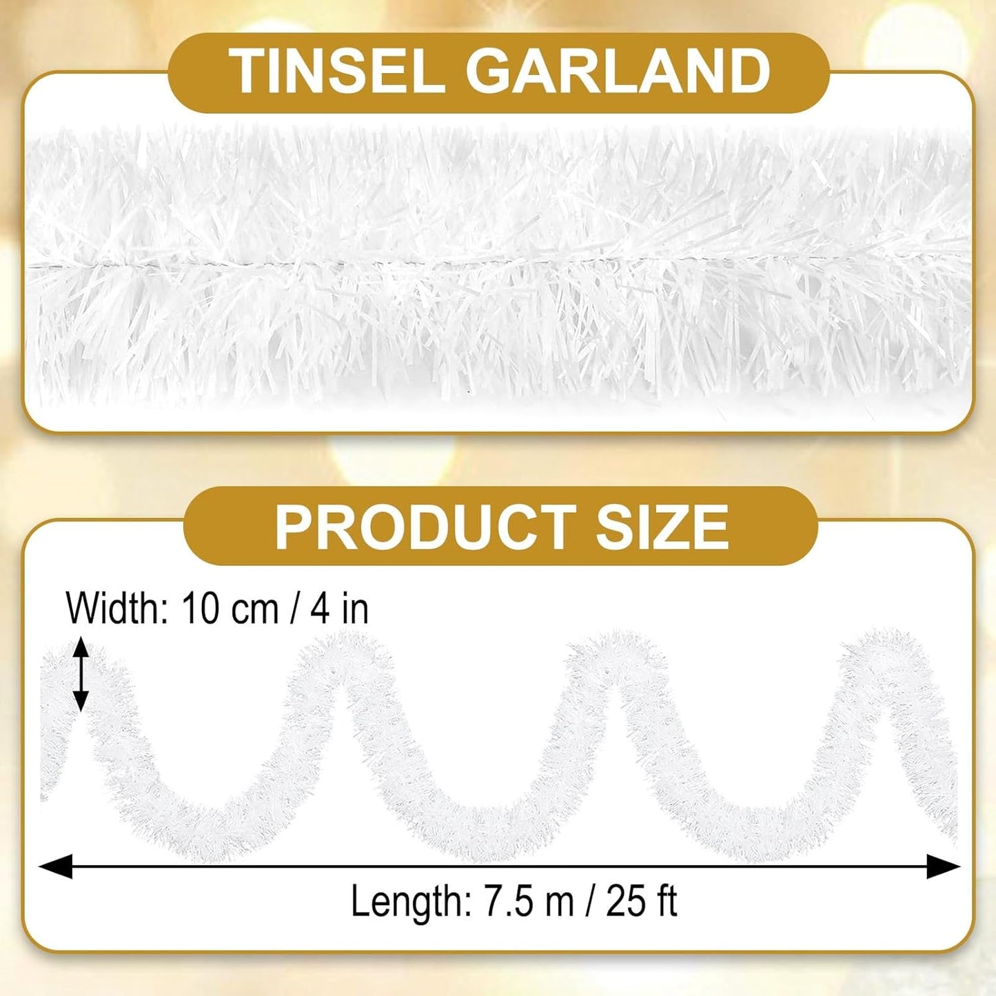 25 Feet Macaron White Christmas Tinsel Garland, Metallic Foil Twist Garland Wall Hanging Tinsel Banner Backdrop for Parade Floats, Easter, Mother's Day, Birthday Party Decorations (4in x 25ft)