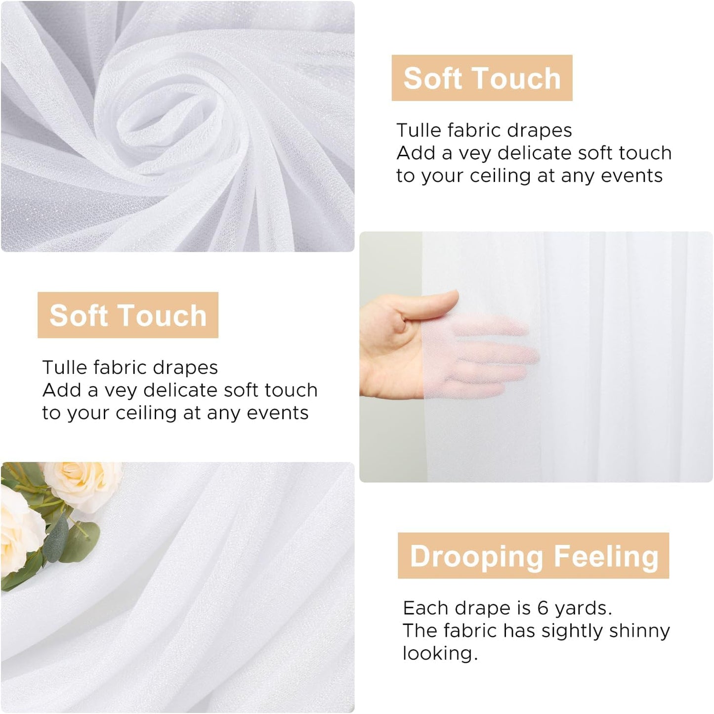 Wokceer Wedding Arch Draping Fabric 6 Panels 28.7" x 20FT White Sheer Fabric Backdrop Arch Draping for Wedding Ceremony Birthday Party Bridal Shower Decoration