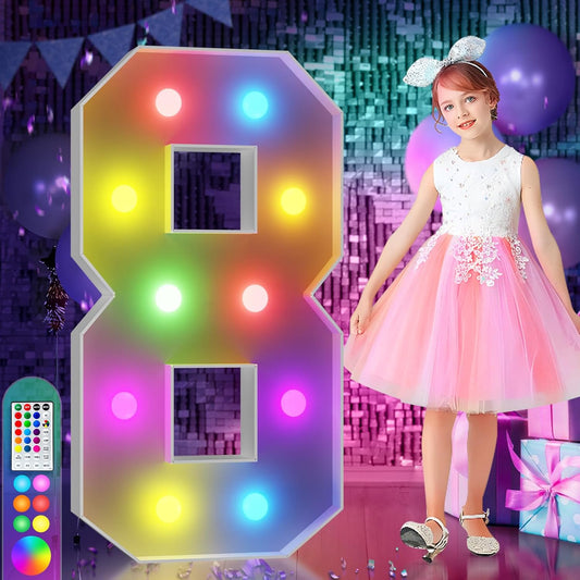 imprsv 4FT Colorful Marquee Numbers,18 Colors Number 8 with Remote, Light Up Sign for 8th Birthday Decorations Anniversary Party Decor, Pre-Cut Foam Board Kit, Mosaic Sign for Balloon