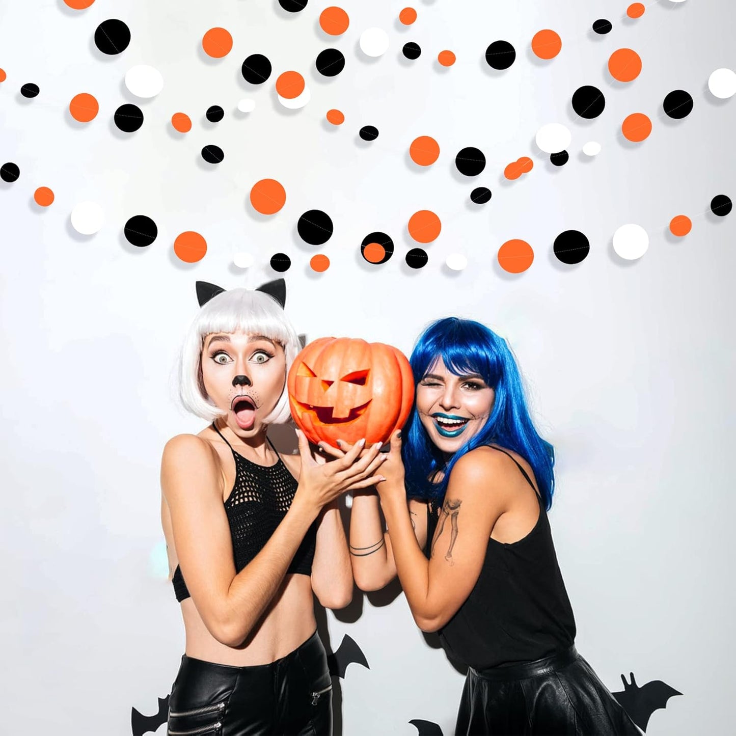 46Ft Orange Black Circle Dot Garland Black Orange and White Polka Dot Hanging Paper Streamer for Birthday Wedding Bridal Shower Baby Shower Fall Autumn Halloween Thanksgiving Party Decoration Supplies