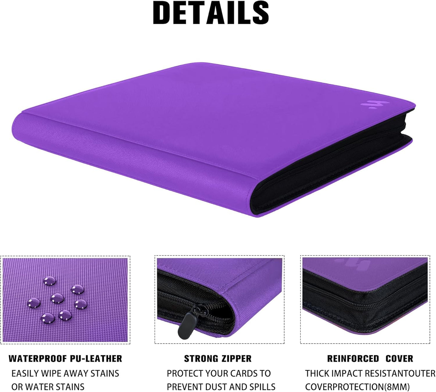 Premium 1000+ Pockets Card Binder,16 Pockets Trading Card Binder Ringless Side Loading Trading Card Album Folder for TCG - Dark Purple