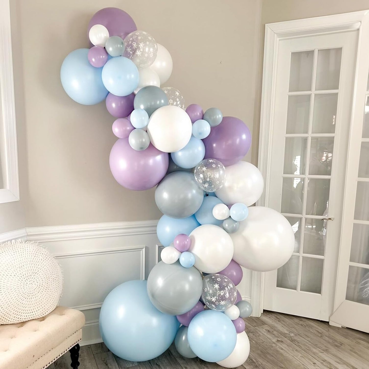 60Pcs Snowflake Balloons, Dusty Light Blue Purple Metallic Dark Blue Snowflake Clear Silver Confetti Latex Balloon for Girls Winter Wonderland Birthday Ice Baby Shower Christmas Party Decorations