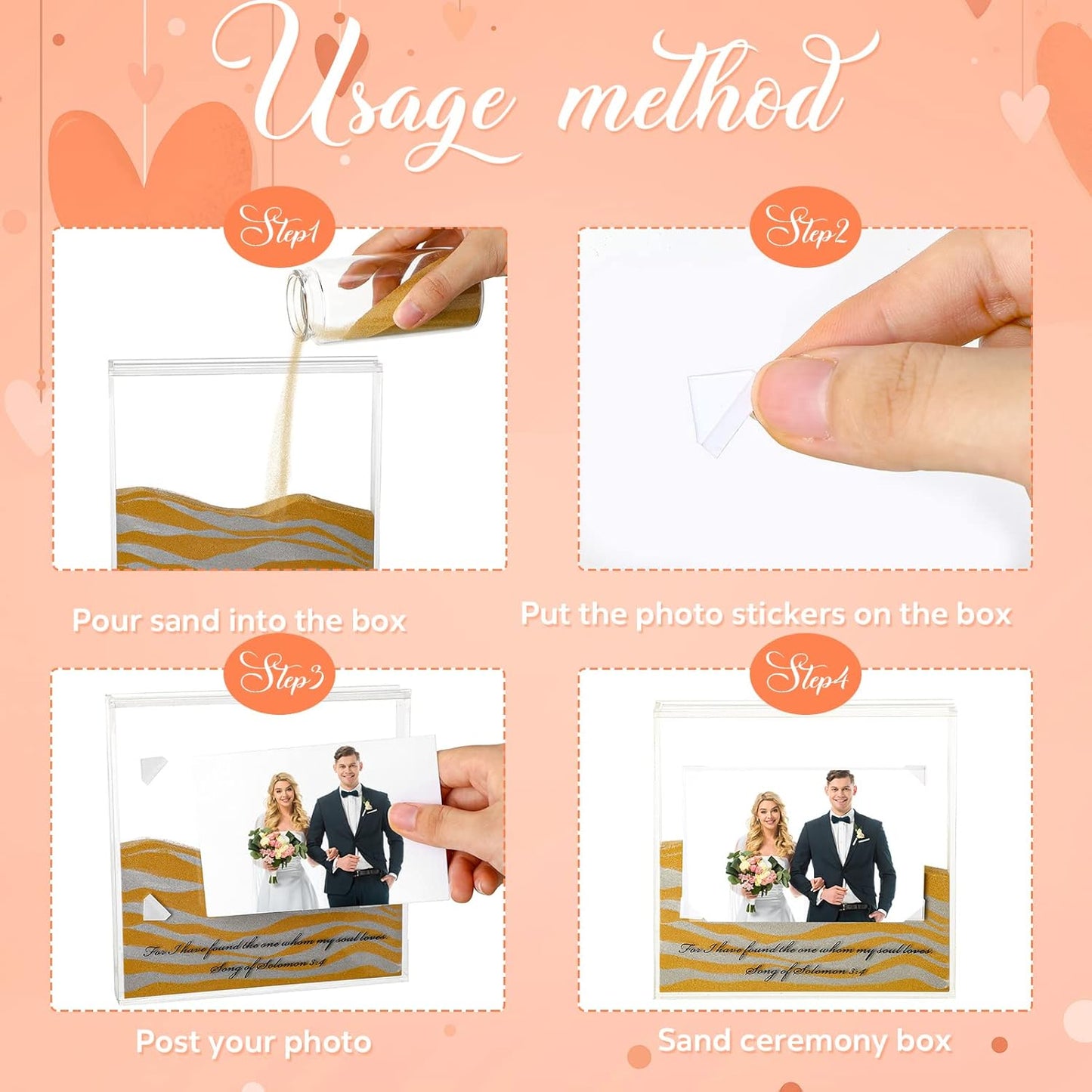 Roowest Sand Ceremony Kit for Wedding Includes Clear Acrylic Unity Sand Ceremony Photo Frame 2 Pack Photo Fixing Corner Stickers and 2 Glass Unity Holder for Wedding Home Decor(Yellow, Gray)