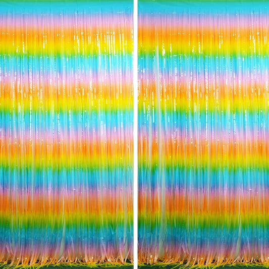 BRAVESHINE Colourful Tinsel Foil Fringe Curtains - 2Pcs 3.2x8.2ft Holidays Photo Booths Party Streamers Backdrop for Easter Princess Pastel Unicorn Birthdays Christmas Bridal Shower Party Decorations