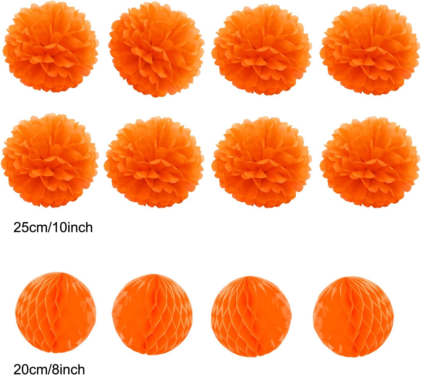 Hanging Paper Fan Set, Tissue Paper Pom Poms Flower Fan and Honeycomb Balls for Birthday Baby Shower Wedding Festival Decorations - Orange