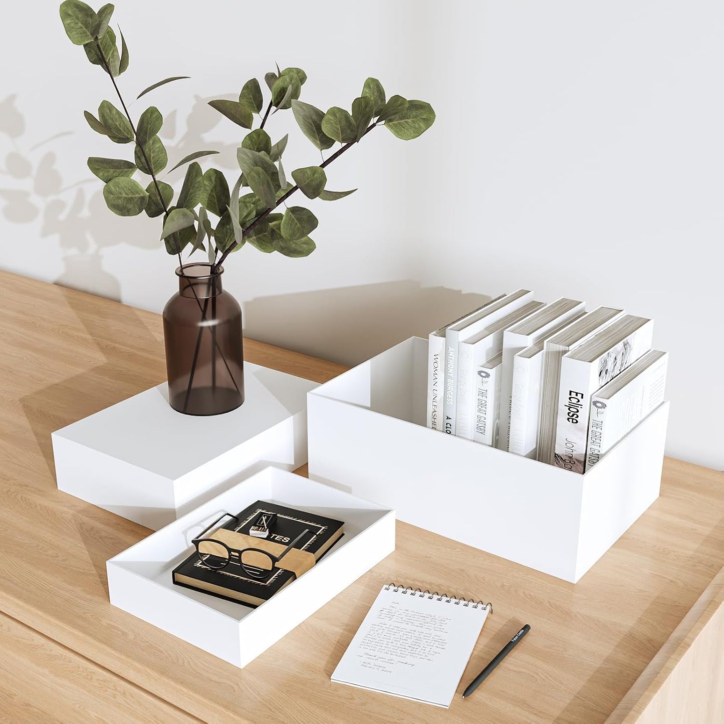 Oversized Buffet Risers, Food Display Stand for Catering Dessert Collectibles Jewelry Figures Show, White Acrylic Cuboid Display Nesting Risers with Hollow Bottoms, Cuboid, 6 Pcs, 10x12x14