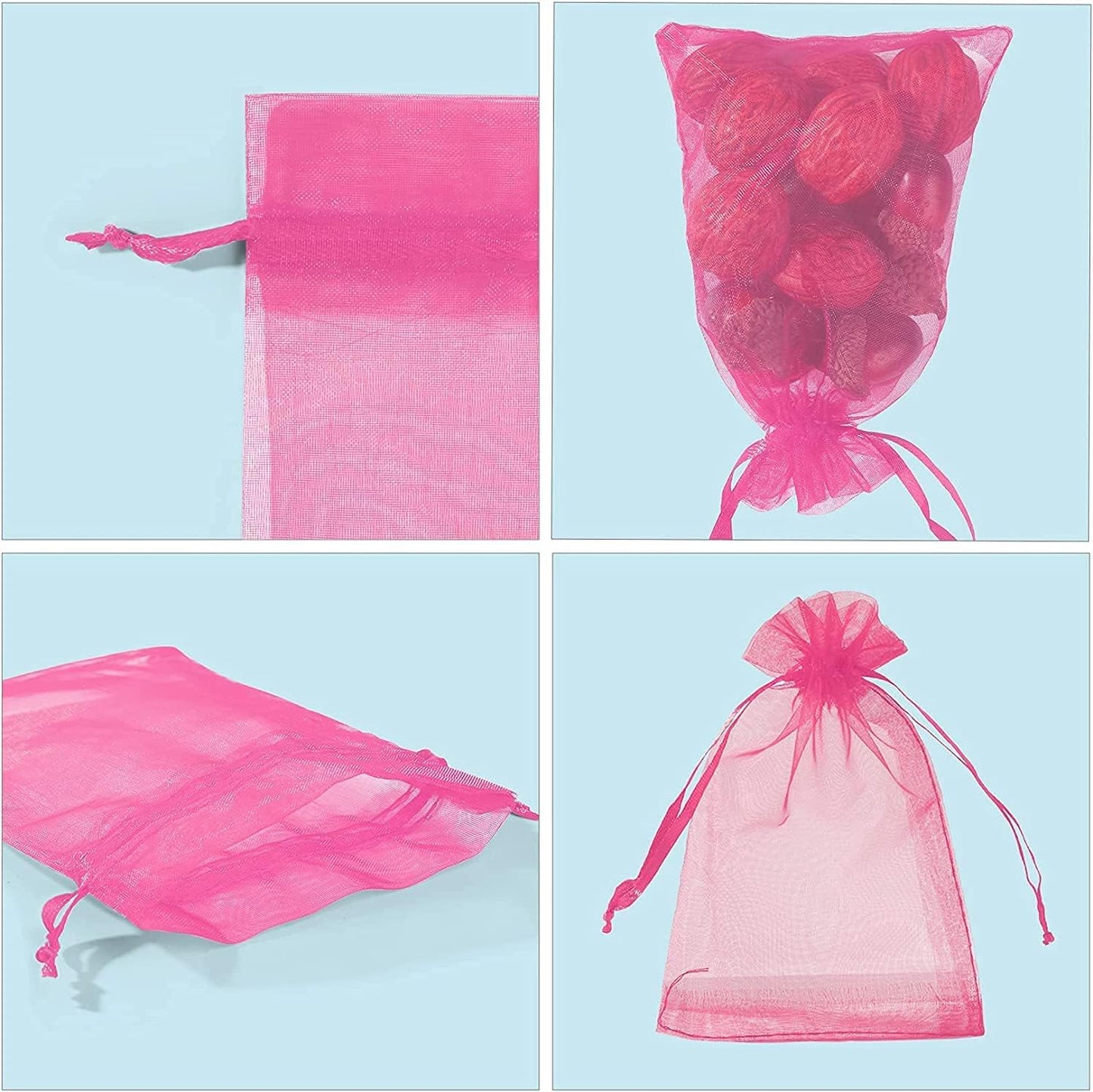 ANZNKU 50 Pack Hot Pink Organza Bags 4 x 6 inch Premium Sheer Drawstring Small Mesh Bags for Candy Jewelry Party Wedding Christmas Favor Gift Bags