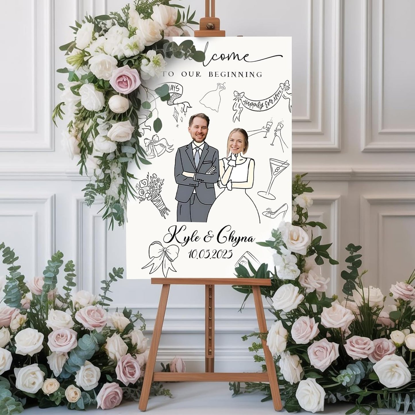 Custom Wedding Plaque for Welcome Sign, Personalized Welcome to our Weddings Poster with Portrait Bride & Groom, Customized Funny Wedding Sign for Bridal Party, Engagement