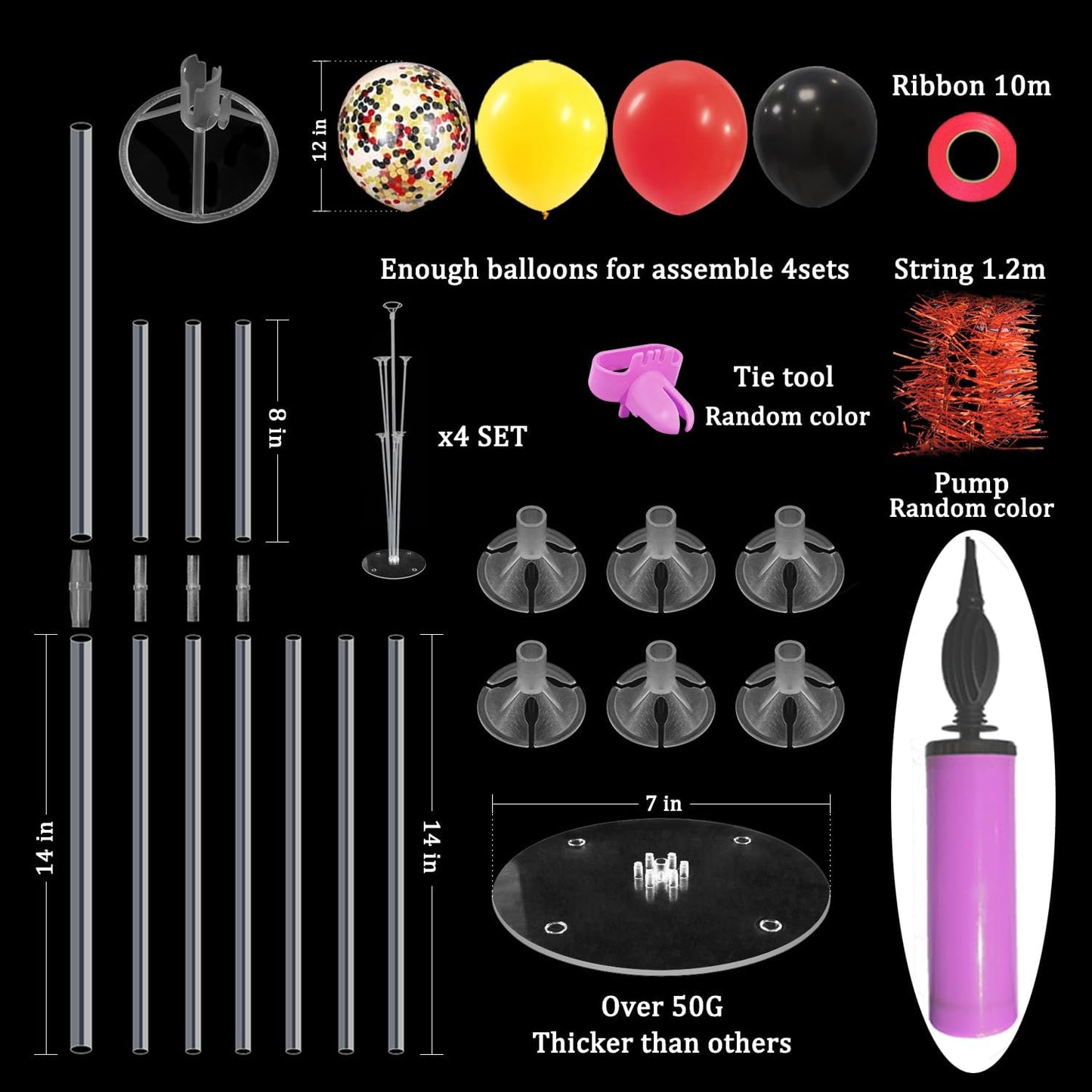 Red Yellow and Black Balloon Stand Centerpiece Table Decorations for Mouse Birthday Movie Night Party Decorations(Red yellow black set4)