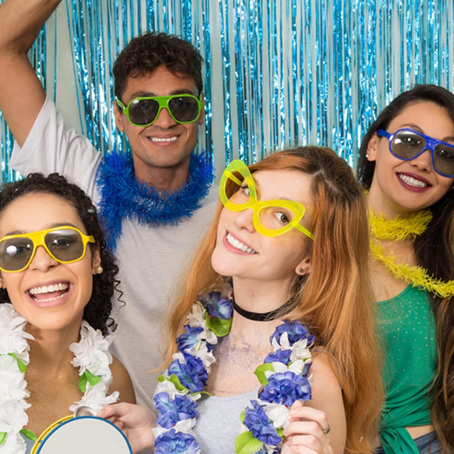 20 Pack Foil Curtain Backdrop Blue Metallic Tinsel Foil Fringe Curtains Photo Booth Props for Birthday Wedding Engagement Baby Shower Bachelorette Christmas Holiday Celebration Party Decorations