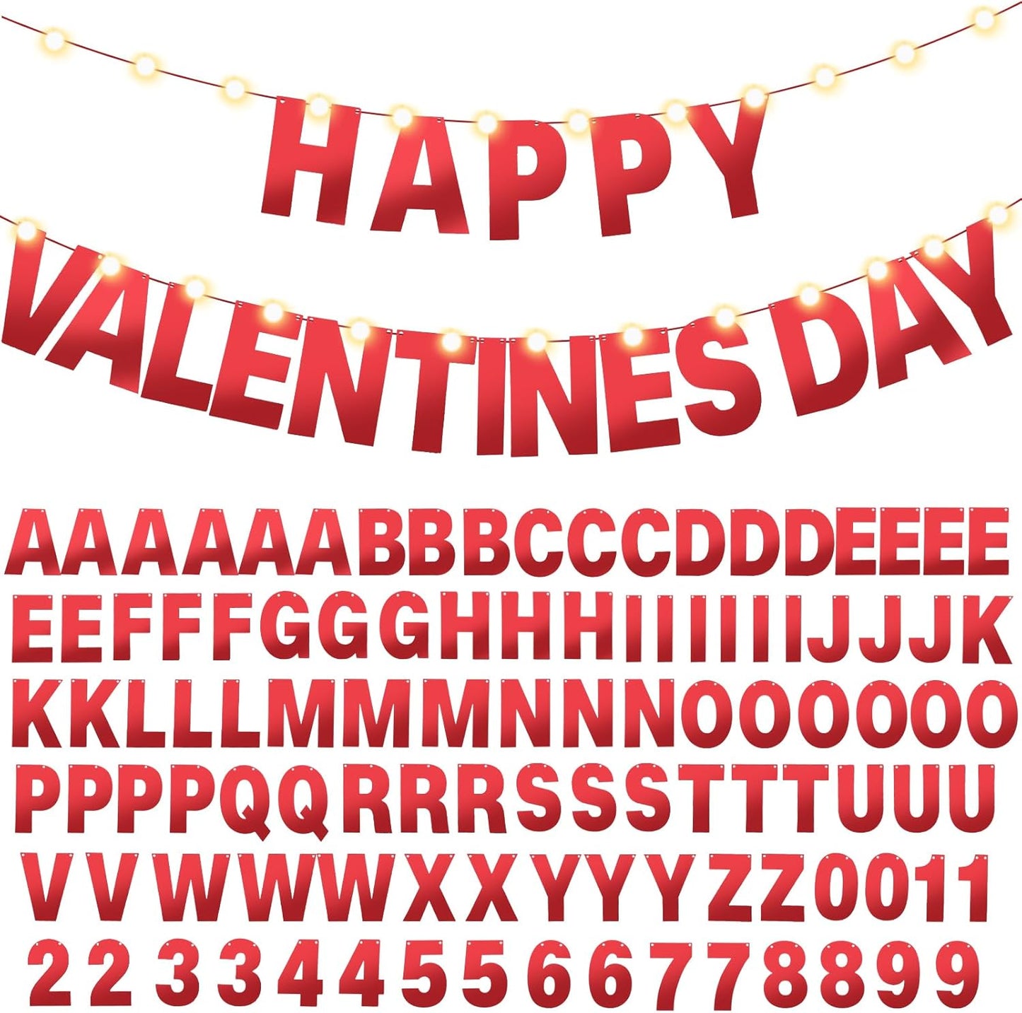 TaoBary 112 Pcs DIY Letter Custom Banner Glitter Customizable Banner Kit Including 107 Letters and Numbers 3 Rope for Valentine Birthday Party(Bright Red)