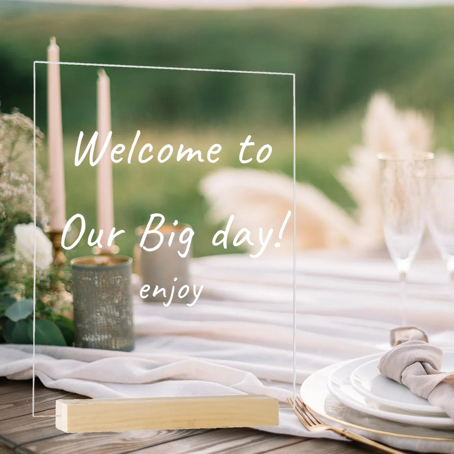 6 Pack 8x10 Inch Frosted Arch Acrylic Sign with Stands, Frosted Acrylic Table Signs, Arched Round Top Sheet, DIY Arch Blank for Wedding Table Number Menu Bar List Sign (Square Clear, Wood Stand)