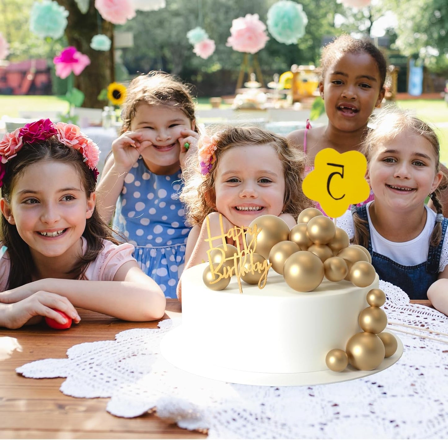 MIAHART Ball Cake Toppers Boho Grass Cake Topper Ball Cake Insert Decoration for Birthday Wedding Baby Shower Party Decorations Boho Themed Party Supplies (Gold)