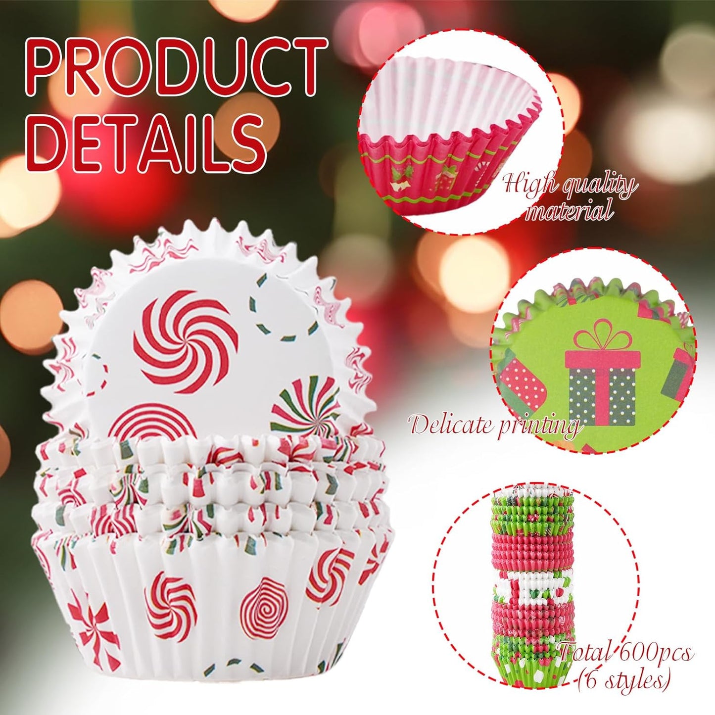 600 Count Christmas Cupcake Liners for Baking Red Green Muffin Mini Holiday Cupcake Liners for Christmas Holiday Birthday Party Candy Make Baking Supplies