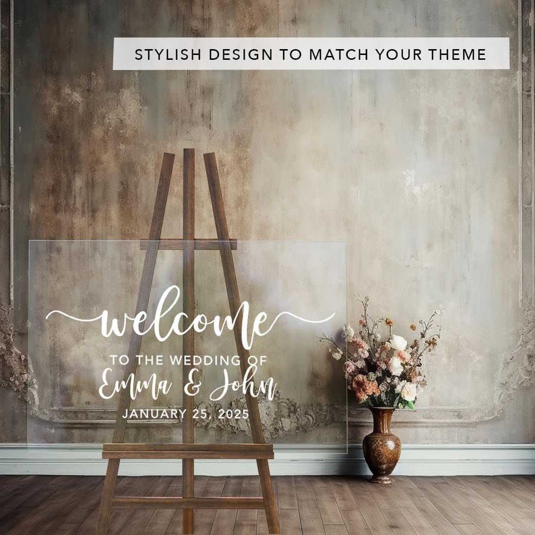 Andaz Press Custom Large Wedding Acrylic Sign, 16 X 24 Inches, Script Welcome, Personalized Sign, Welcome Sign For Modern Wedding Theme Wedding Welcome Sign Bienvenidos A Nuestra Boda