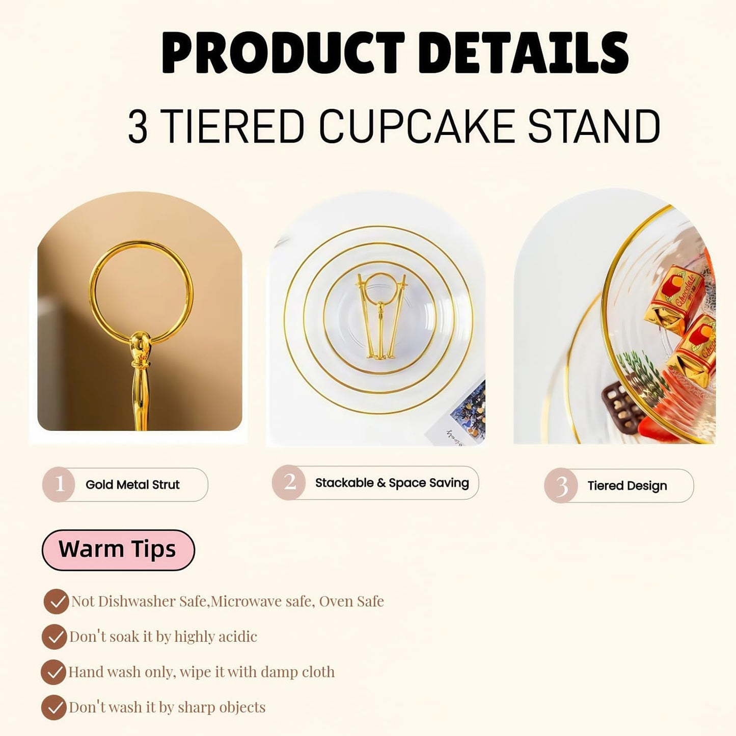 RAUVOLFIA 3 Tier Cupcake Stand, Small Tiered Serving Cake Stand, Transparent Plastic Dessert Stand, Weddings Parties Pastry Serving Tray (2 Pack, Clear Plate with Gold Rim)