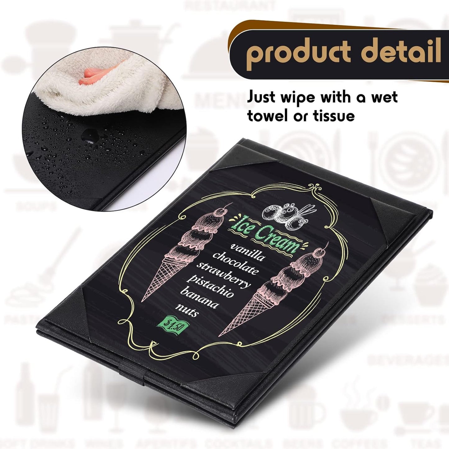 Gerrii Leatherette Table Tents Black PU Leather Menu Covers Bulk Double Sided Frame Sign Holders 2 Side Drink Dessert Menu Folders for Restaurant Coffee Cafe Bar Wedding Supplies(12 Pack,4 x 6 Inch)