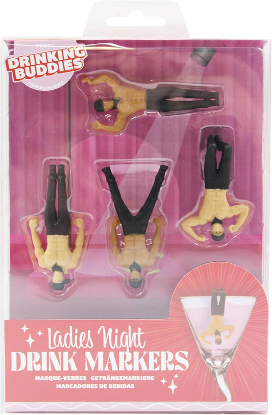 NPW Ladies Night Drink Markers, Original Drinking Buddies & Wine Glass Charms for Family Get Together & More, Bachelorette Party, Novelty Gifts, Magic Mike (4 Count)