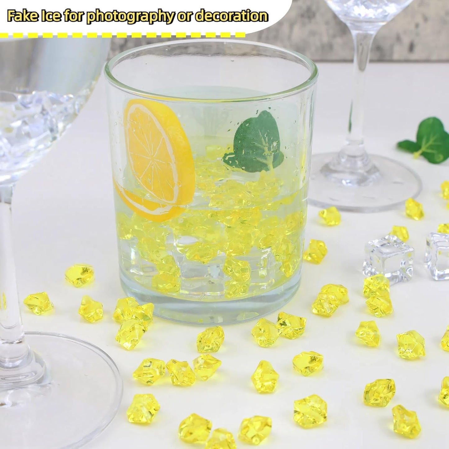 YATOJUZI 500pcs Fake Ice Cubes Yellow Acrylic Crushed Rocks Vase Fillers Plastic Diamonds Gems for DIY Party Wedding Centerpiece Table Scatter Prop Display 0.5" (Only Yellow)