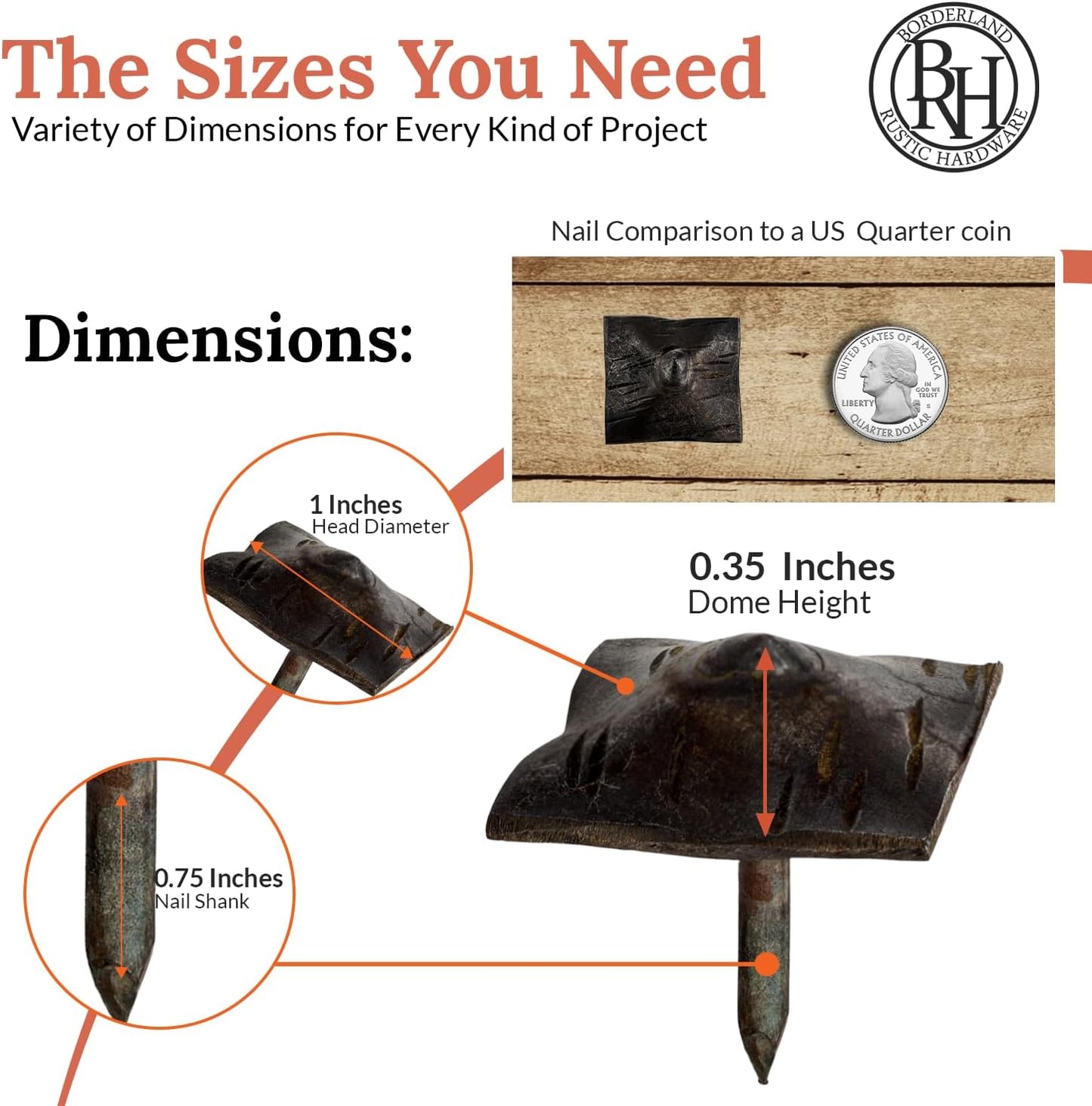 10 Pack 1" Square Head Iron Clavos Decorative Nails – Unfinished – Handmade Rustic Square Fasteners for Farmhouse Shutters, Faux Wood, Barn Doors, Shutters, and Gates – Ornamental Wood Accent