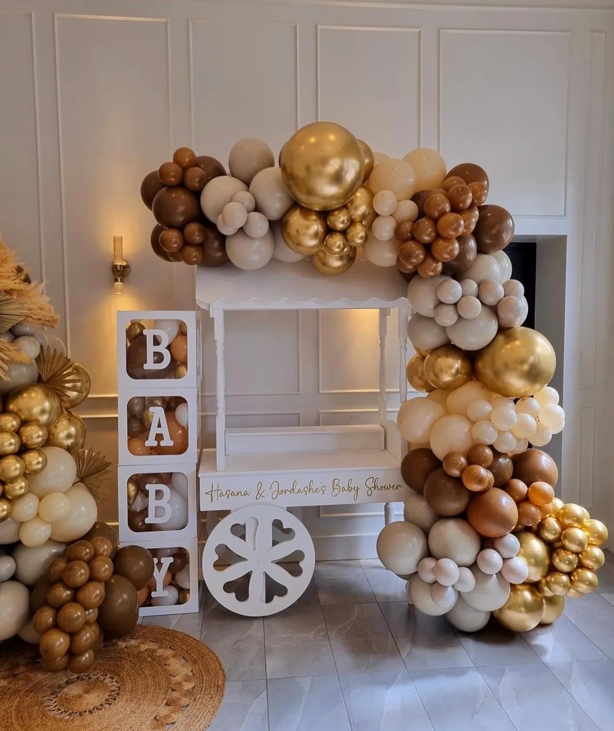 Paready Brown and Gold Balloon Set, 50Pcs 12 Inch Tan Apricot Sand White Metallic Confetti for Bridal Shower Baby Shower Fall Birthday Party Decorations