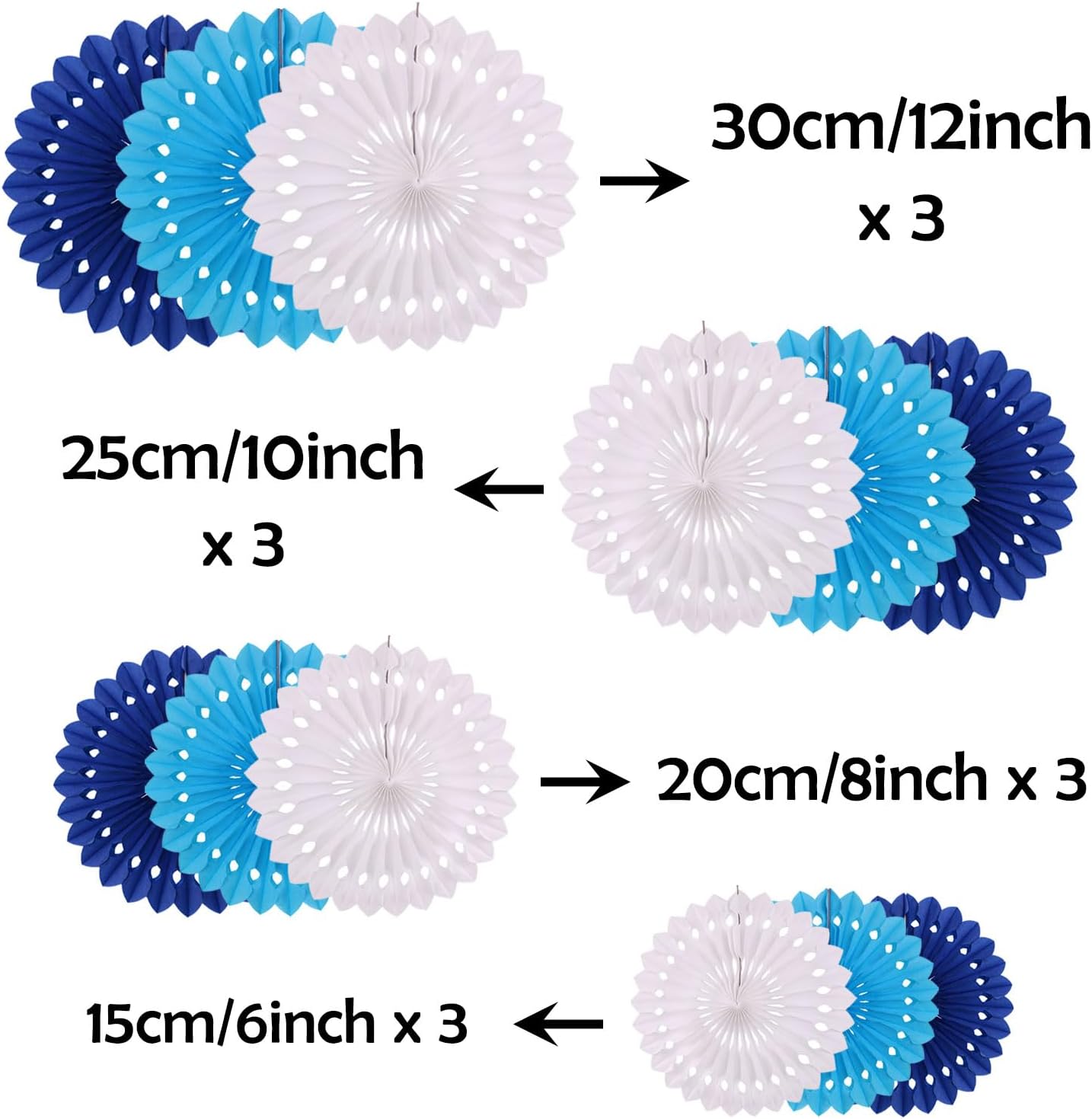 ZOOYOO Hanging Paper Fans Party Decorations,12 Pcs Blue Honeycomb Round Fans,Ceiling Decor for Birthday,Wedding,Baby Shower,Tea Party Backdrop