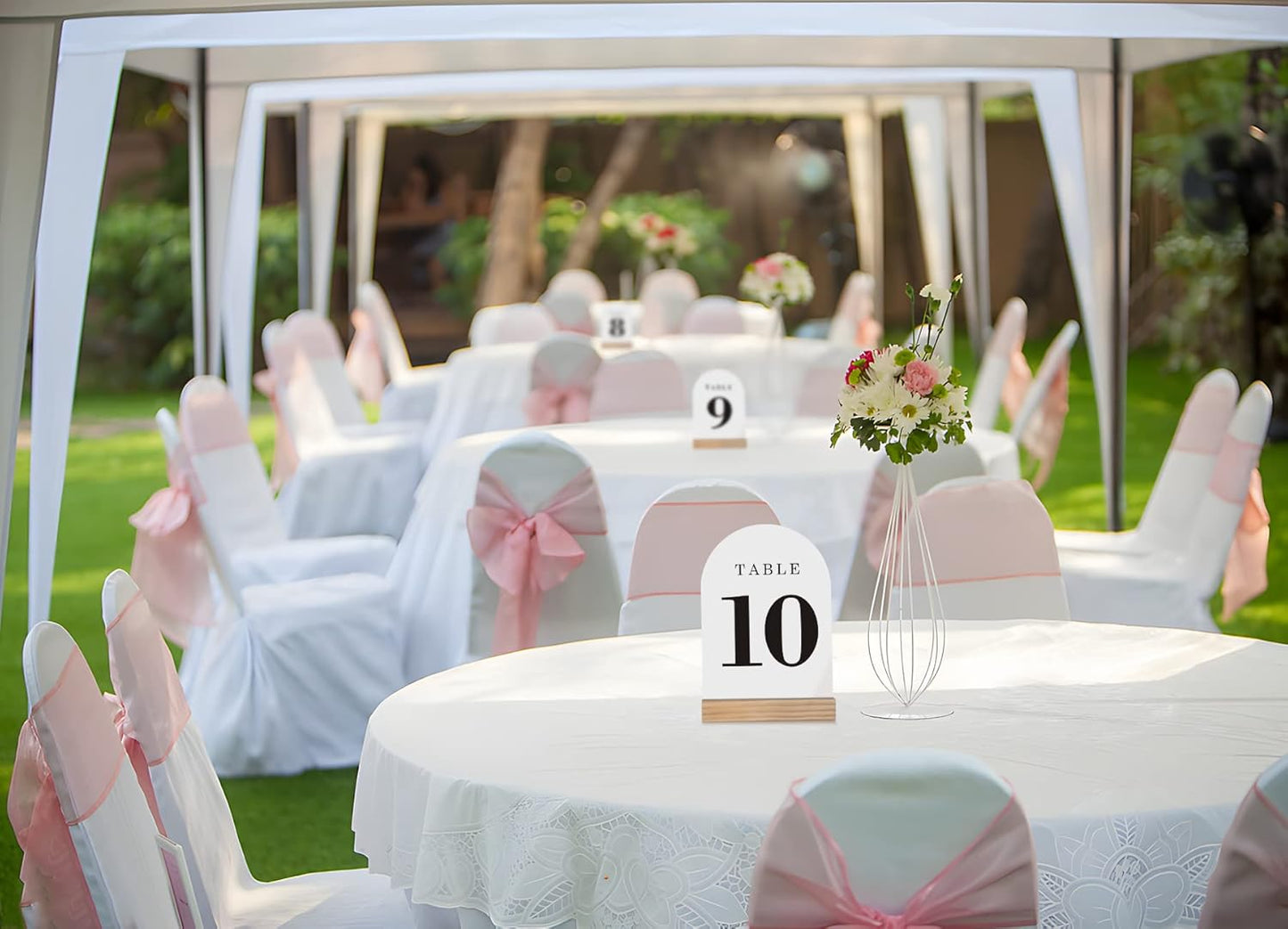 Wedding Table Numbers 1-25, Acrylic Arch Signs with Natural Wood Stands Holders, Rustic Table Decor for Reception & Parties (White Black)