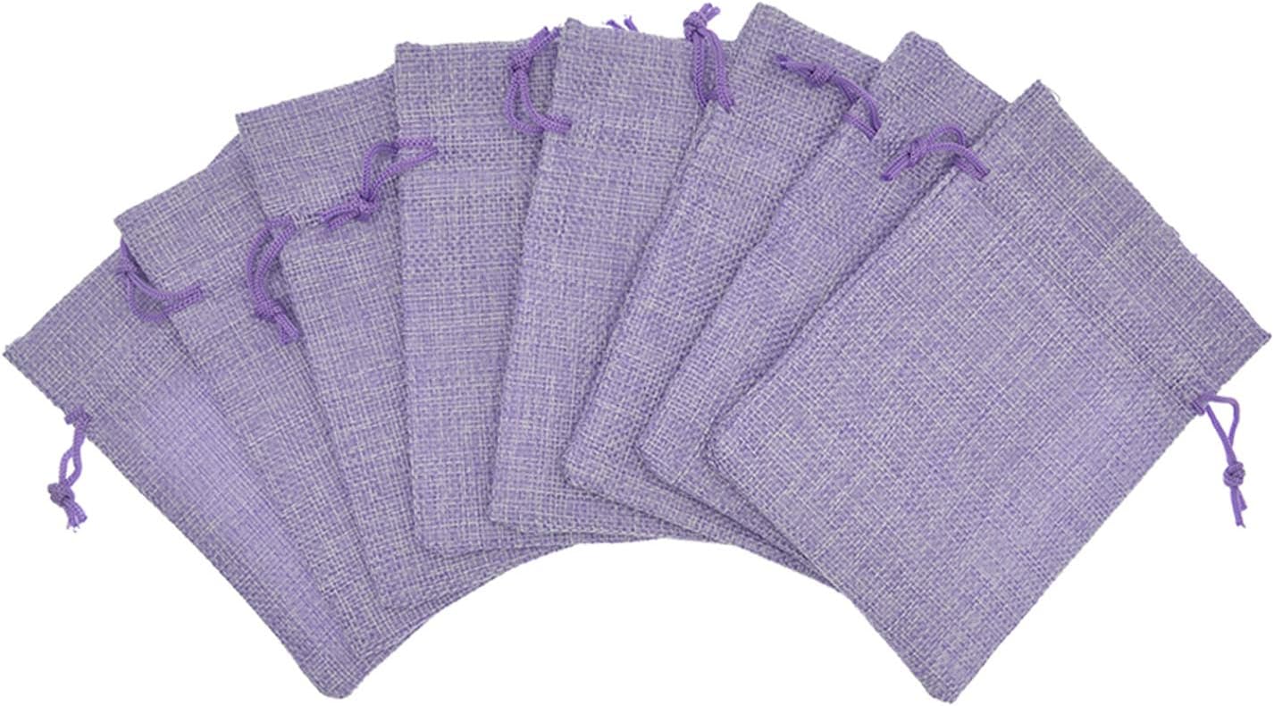 20pcs Burlap Bags with Drawstring 3.9 x 5.5 inch, Linen Gift Bags Jewelry Pouches Sachets for Christmas Wedding Party Favor (Light Purple)