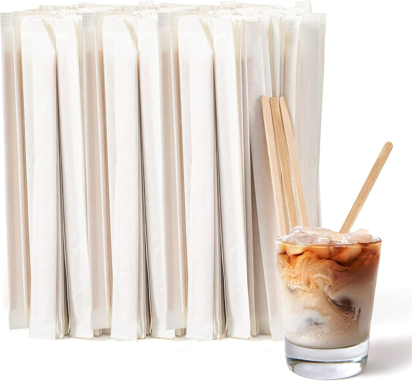 500 Pcs Coffee Stirrers 5.5 Inch Wood Coffee Stir Sticks Individually Wrapped Wooden Stir Sticks Disposable Wood Stir Sticks Eco-Friendly Wood Coffee Stir Sticks for Coffee, Cocktail (500 PCS)