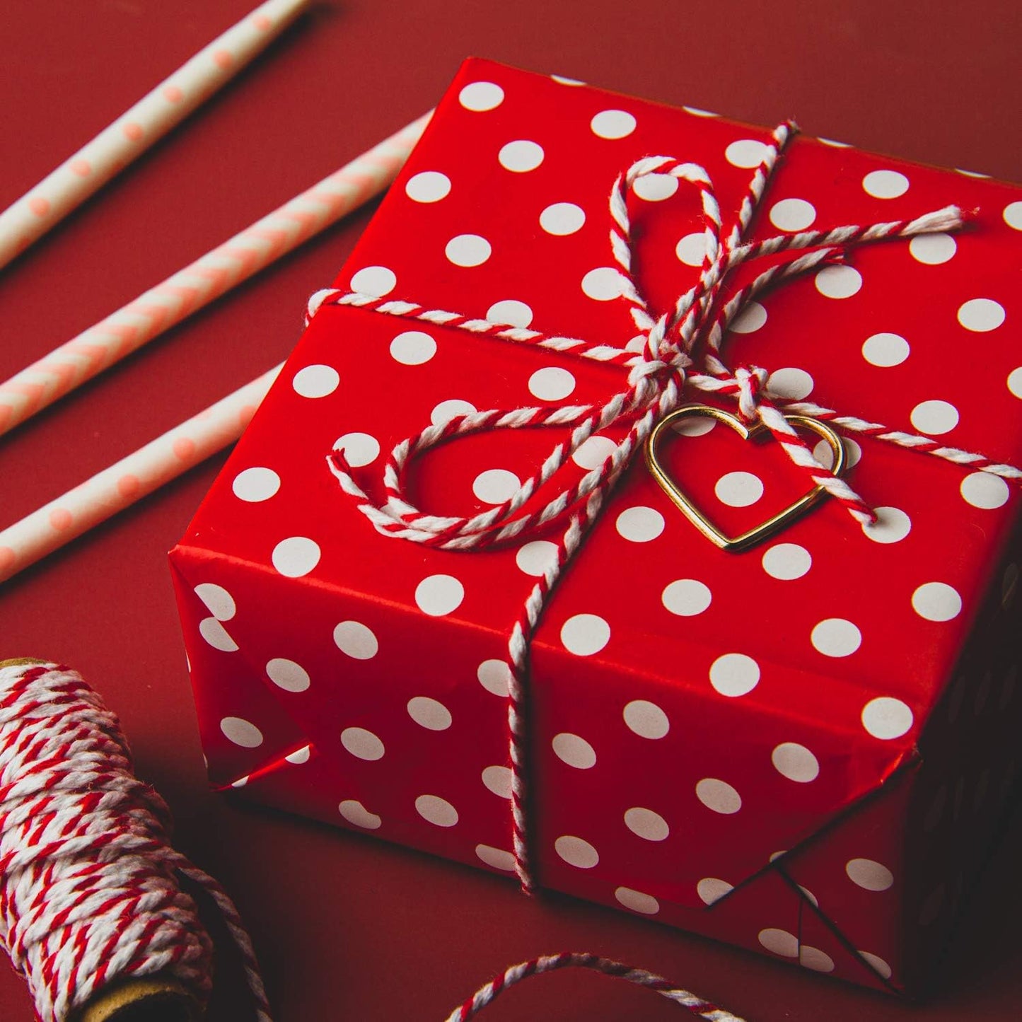 WRAPAHOLIC Reversible Wrapping Paper - Mini Roll - 17 Inch X 33 Feet - Red and Polka Dot Design for Birthday, Holiday, Wedding, Baby Shower