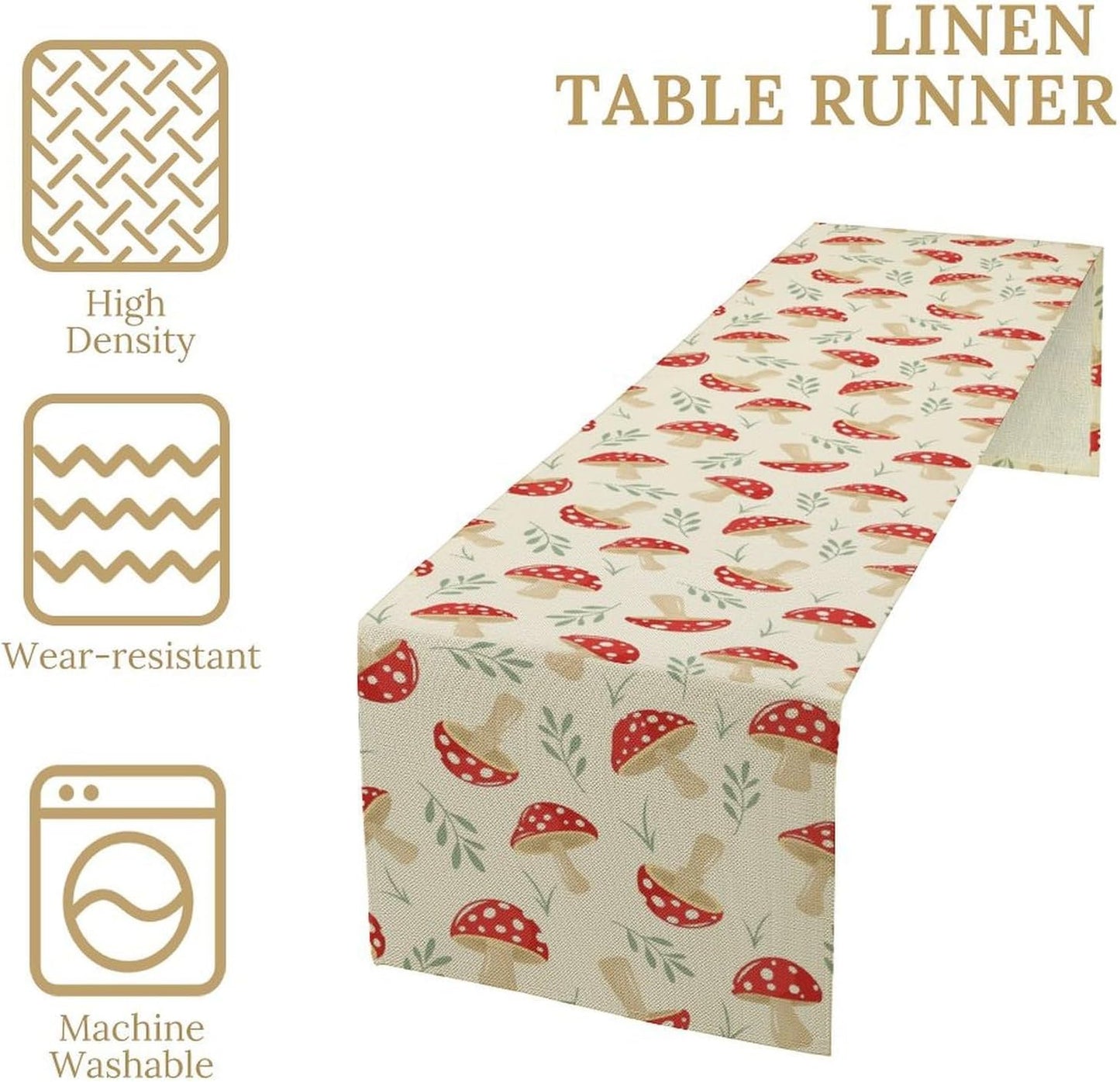 Mushroom Table Runner,Vintage Plant Print Table Runner for Kitchen Dining Table Home Party Decoration 13x36 Inch