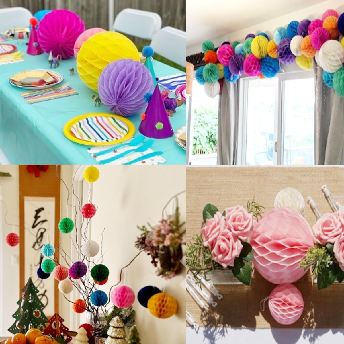 20pcs 3inch Honeycomb Flower Balls Party Honeycomb Balls Decoration Paper Flower Balls Tissue Paper Flower Ball Pom Poms Ball for Birthday Wedding Home Decor (3inch, Green Set)