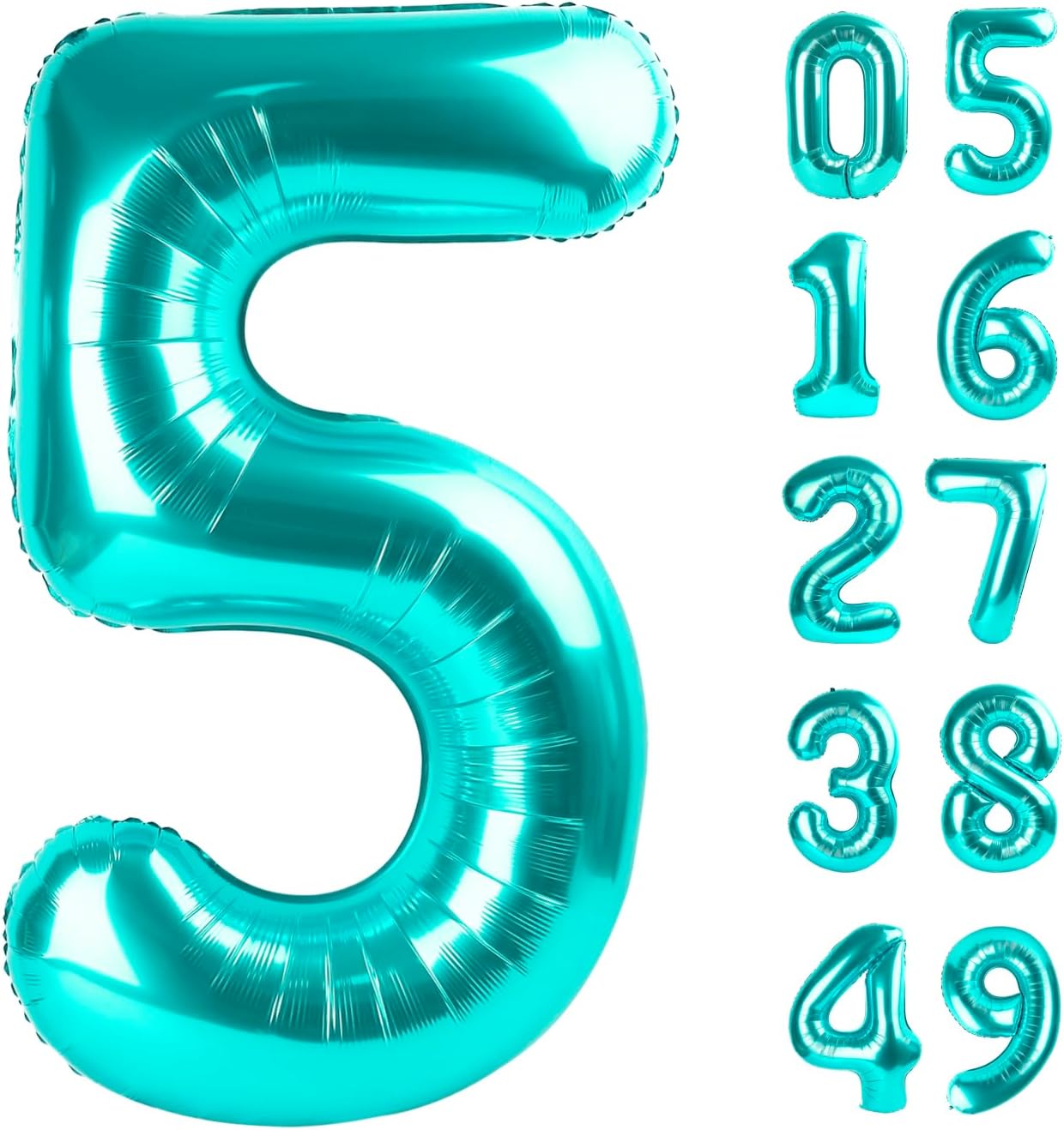 Teal Blue 40 Inch Large Number 5 Birthday Balloon, 2025 Five 5th 15 25 35 50 55 Birthday Celebration Decorations, Teal Blue Foil 5 Mylar Helium Balloons Girl Boy Anniversary Party Supplies