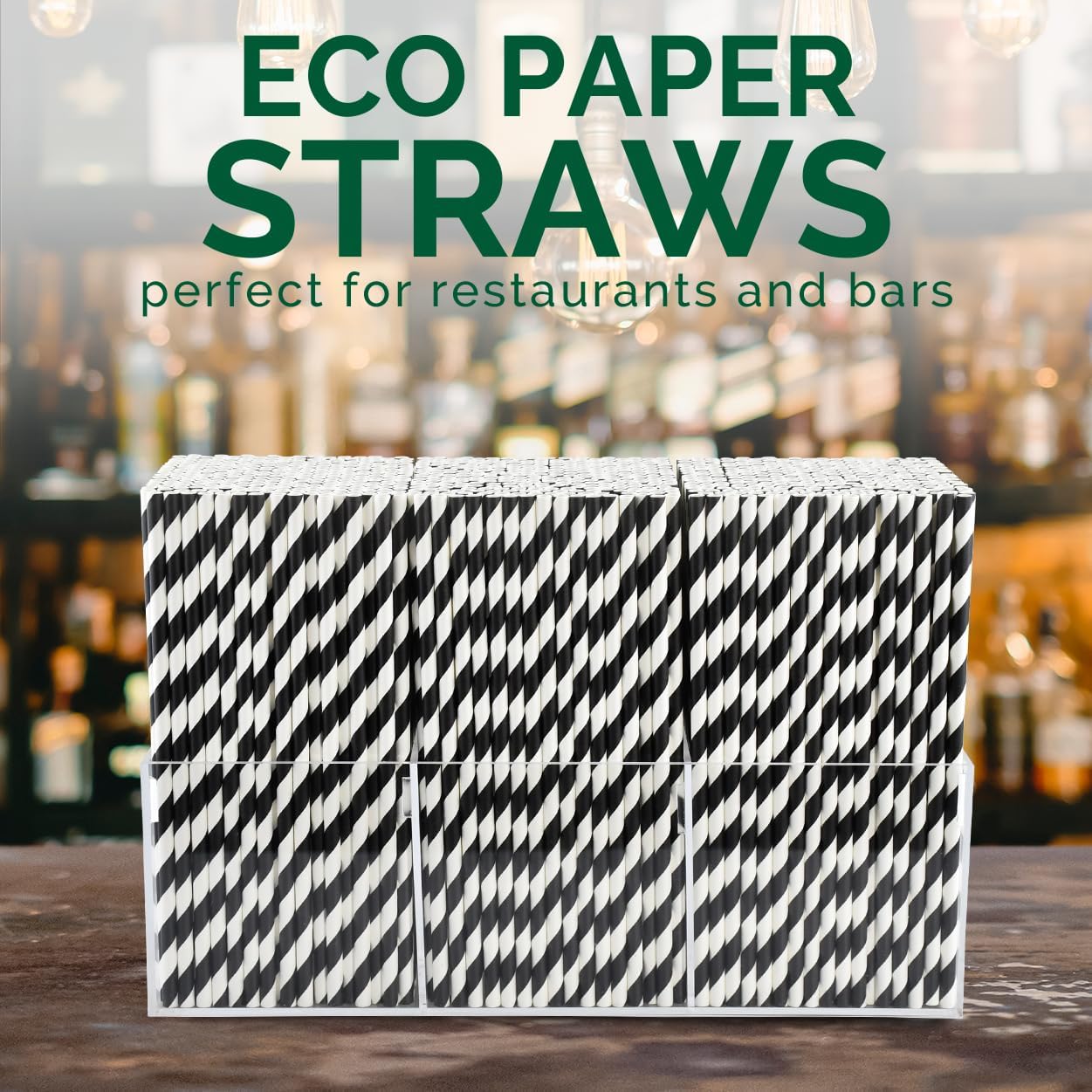 7.75'' Disposable Paper Drinking Straws Bulk, Black and White Striped - Unwrapped, Pack of 1000