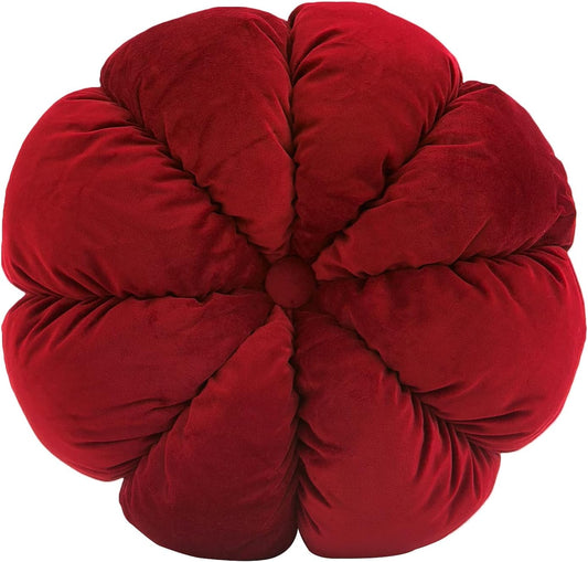 Flower Pillow Cushion Round Decorative Throw Pillow for Couch Bedroom Flower-Shaped Floor Cushion for Girls Kids (Wine Red, 15.7”)