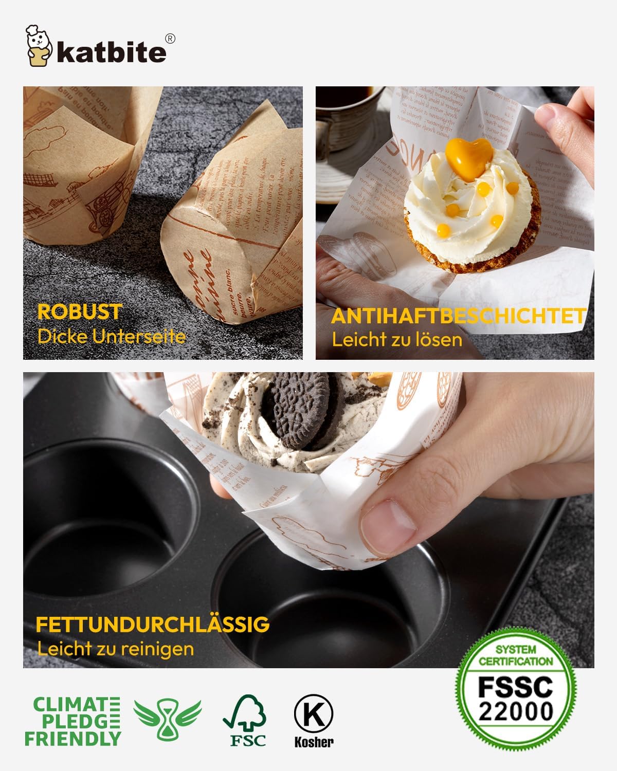 Katbite Tulip Cupcake Liners 200PCS, Muffin Baking Cupcake Liners Holders (newspaper)