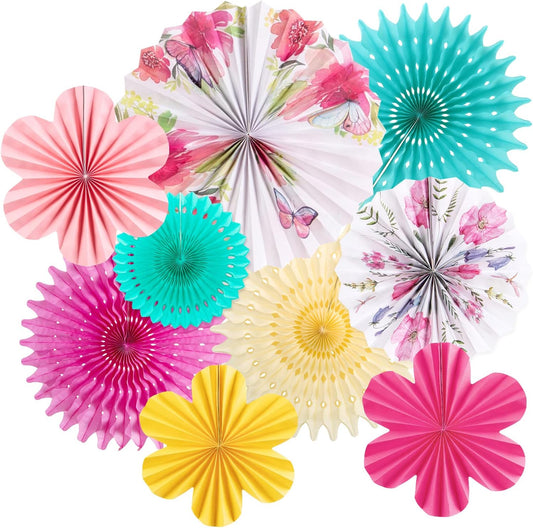 SUNBEAUTY Paper Flowers Decorations for Wall Tea Party Decoration Paper Fans Classroom Decoration Paper Floral Backdrop Decor Paper Fans Decoration Flower Wall Decor,Set of 9
