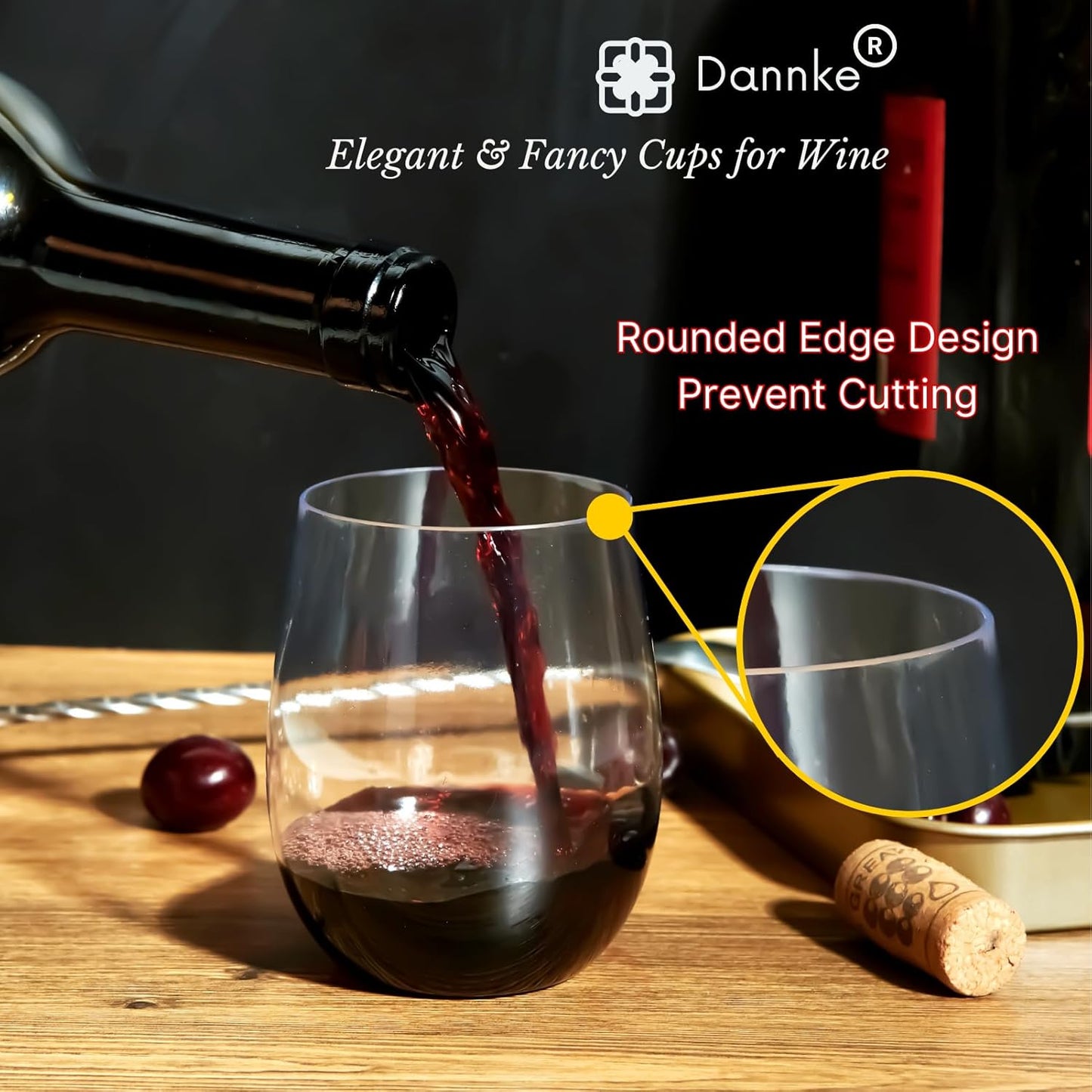 48 Stemless Plastic Wine Glasses - 12oz Clear Disposable Party Cups for Parties - Wine Tumblers