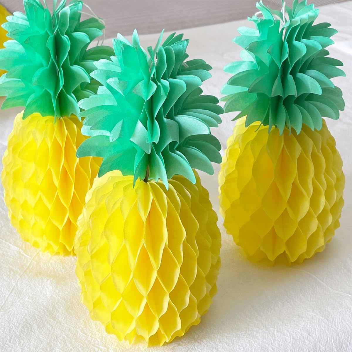 14inch Paper Pineapple Honeycomb Decorations 8pcs Tissue Party Pineapple Centerpieces Hanging Pineapple for Table Decor for Summer Tropical Hawaiian Beach Decor