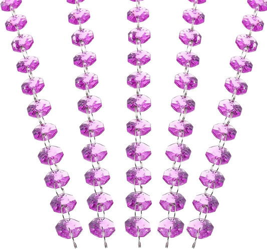 PATIKIL 14 mm Crystal Garland Strands, 16.4 Ft Acrylic Octagon Chandelier Bead Chains String for DIY Craft Wedding Party Home Decorative Jewelry Making, Purple
