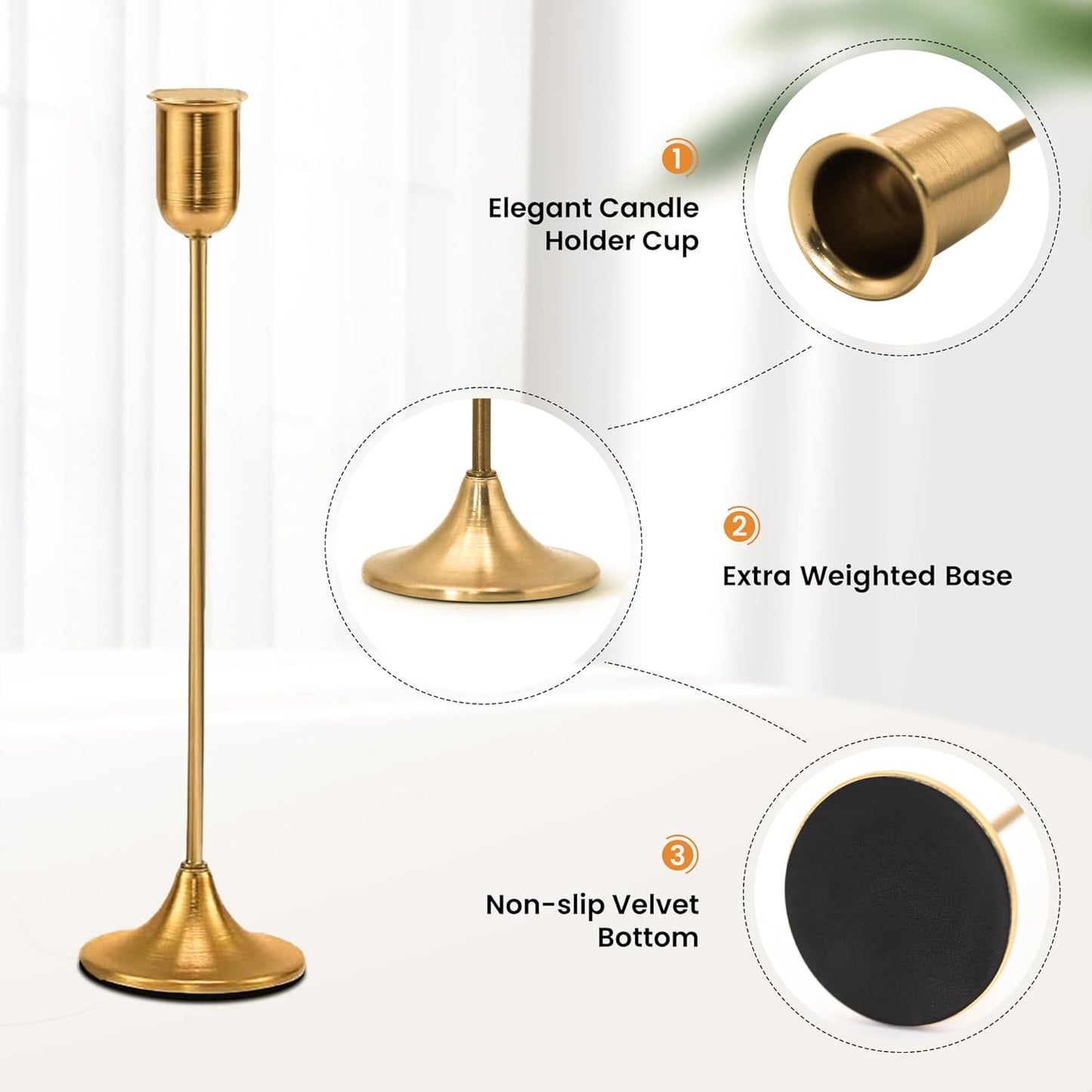 Brass Gold Candle Holder - 3 PCS Taper Candlestick Holders - Vintage Candle Stick Holders - Modern Home Decor Centerpiece - Cozy Atmosphere Gift for Home Decor, Wedding, Housewarming Gift