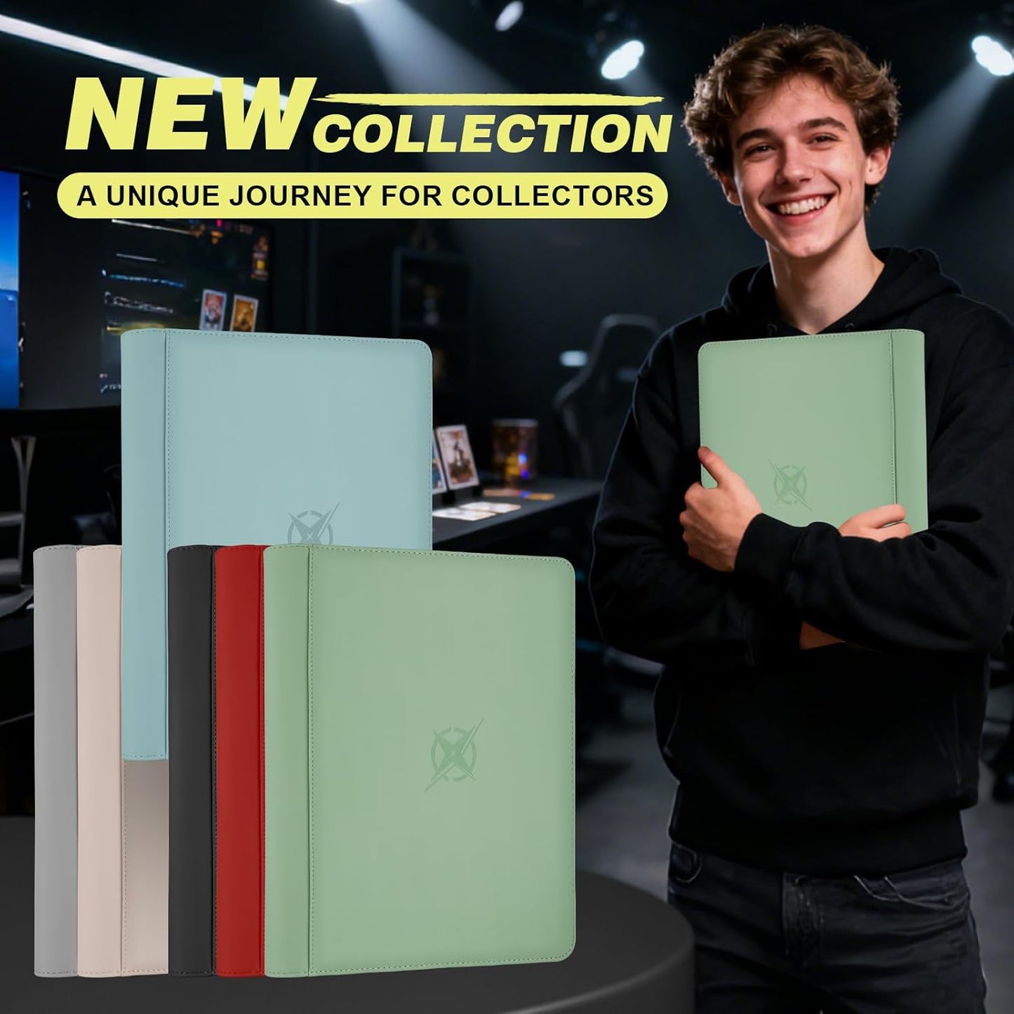 Trading Card Binder, Card Binder 9 Pocket for Trading Cards, Holds 540 Cards, Zippered Premium Card Collection Binder Album for Game Card, Sports Card, Yugioh, MTG (Soft Green)