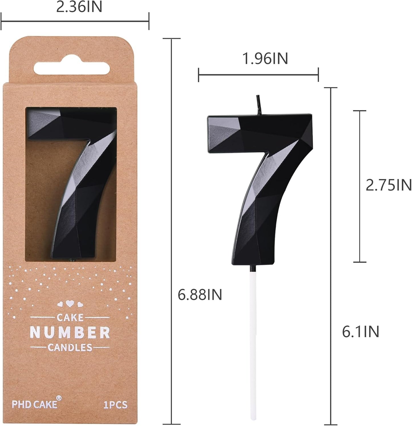 PHD CAKE 2.76 Inch Crystal Black 7 Number Birthday Candles, Red Number Candles, Cake Number Candles, Party Celebration