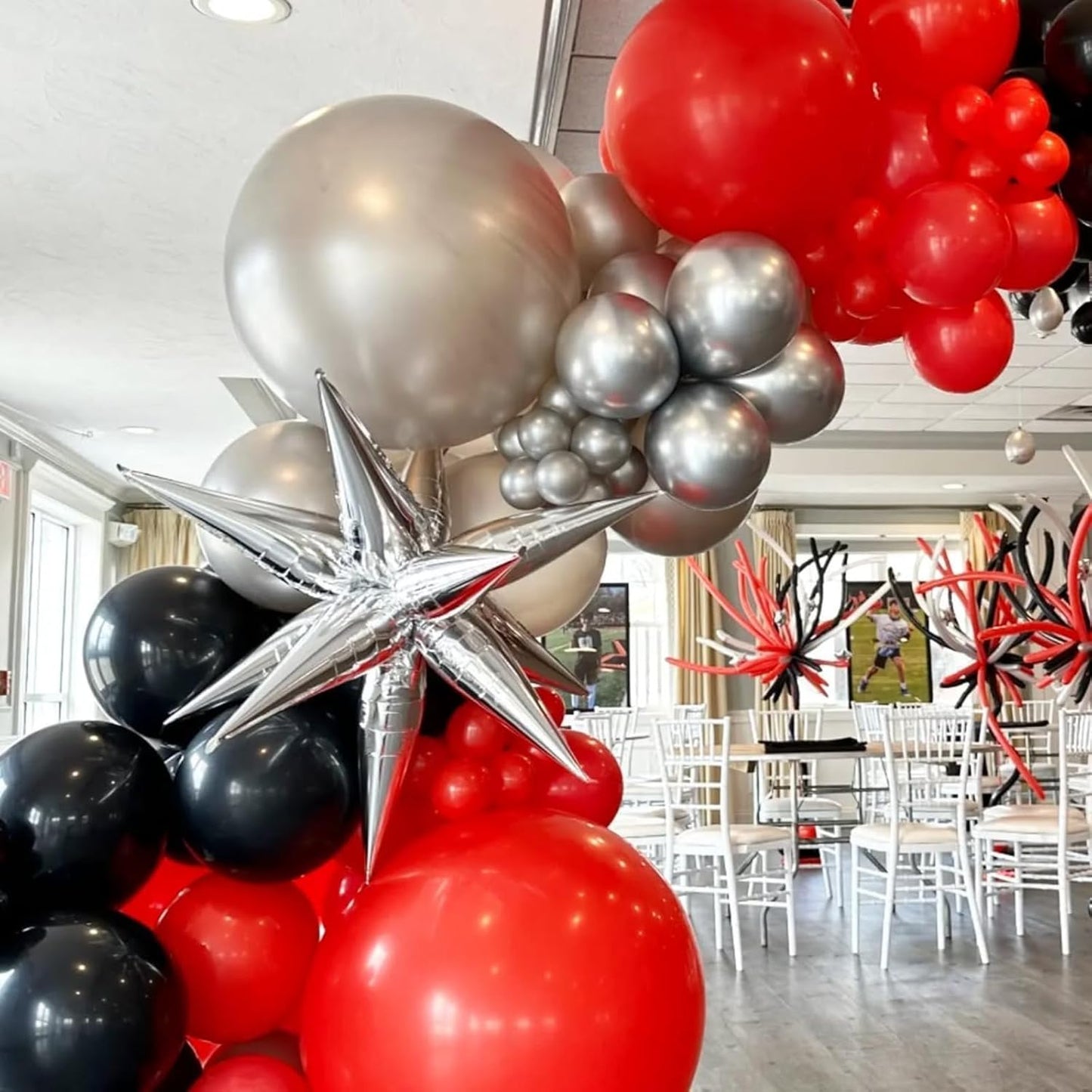 Silver Star Balloons 12pcs, 27/22 Inch Foil Star Explosion Balloons, Large Spike Mylar Cone Balloon, Fireworks Shape Balloon for Bachelorette Anniversary New Year Graduation Birthday