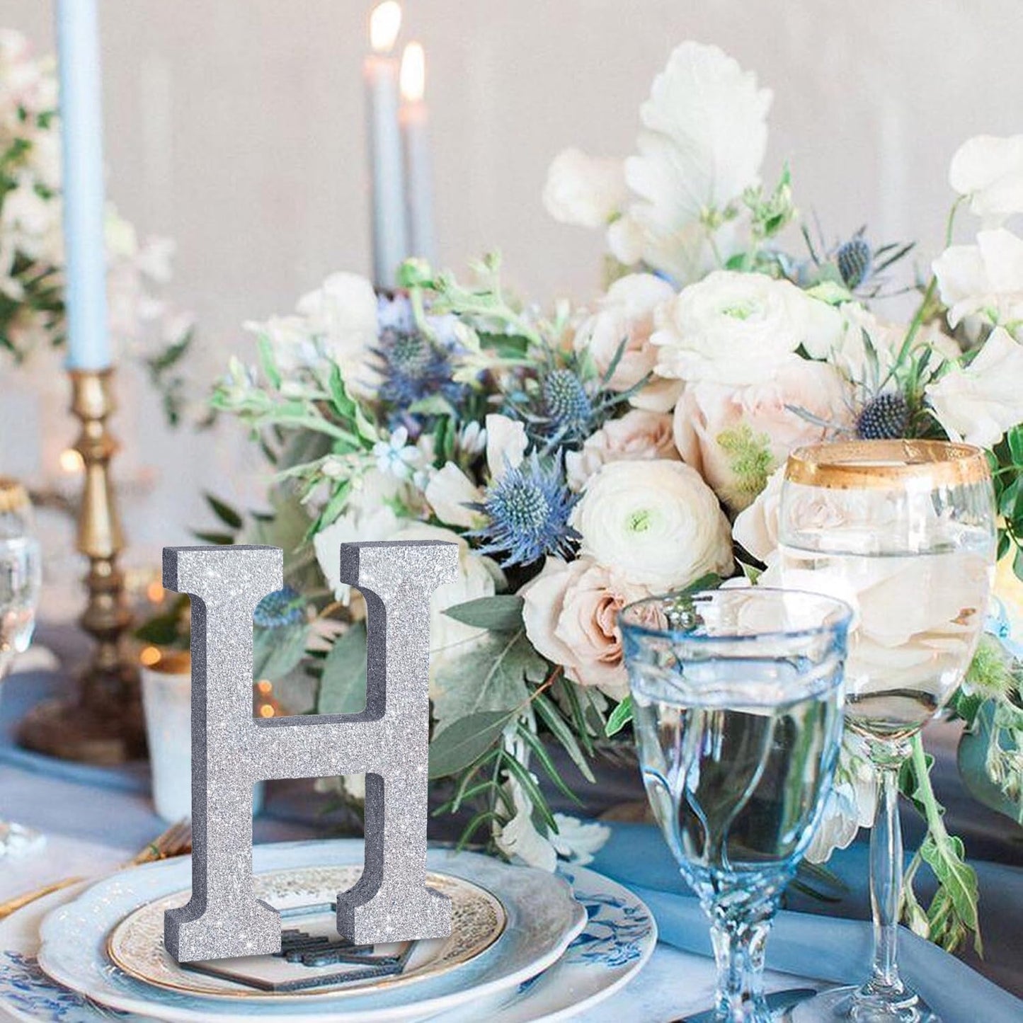 TONIFUL 8 Inch Silver Glitter Letter H Table Centerpiece A-Z Silver Birthday Party Decorations,Silver Alphabet H for Birthday,Chrismas,Graduation,Bridal Shower,Wedding,Anniversary Party Supplies